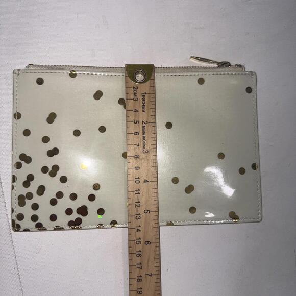 Kate Spade Pencil Pouch Polka Dot Cosmetic Case Travel Designer Cream Gold - Picture 9 of 10